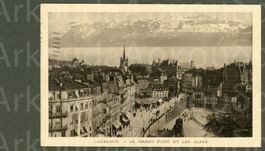 AK sw Lausanne VD Le Grand Pont, les Alpes , Steno ≈ 1918
