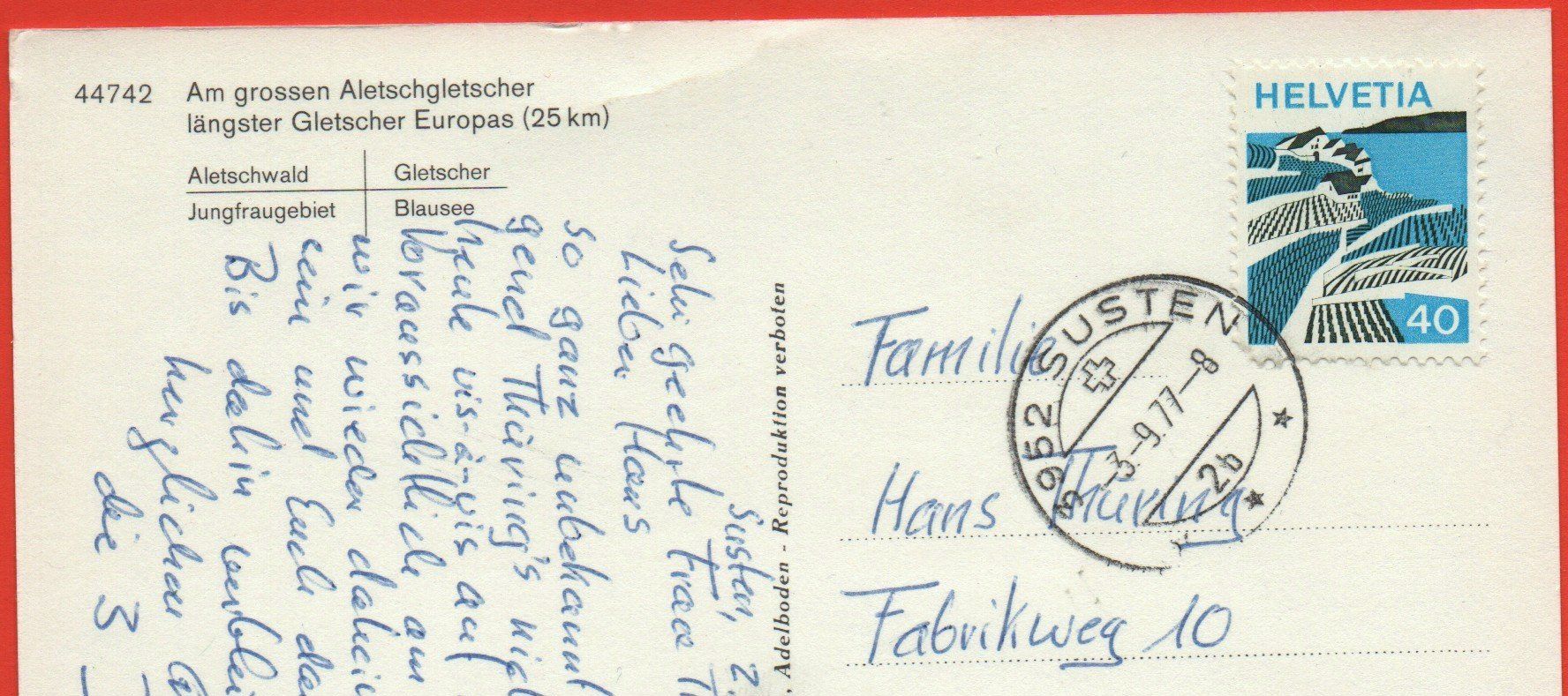 Cartoline postali: FIESCH Am Grossen Aletschgletscher mit Blausee – Usato da Jona venduto da philajona 1