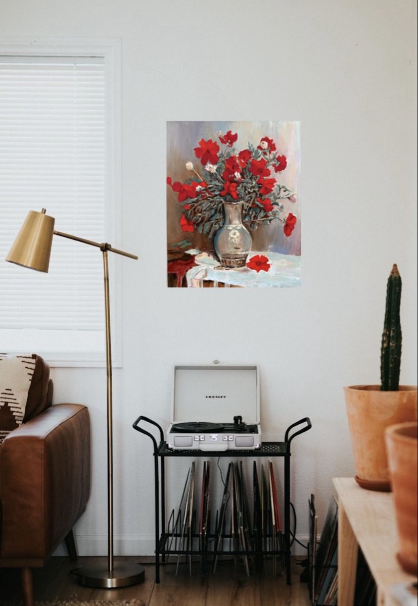 Dipinti: Gemälde auf Leinwand: Blumen in einer Vase. Handgemalt. – Nuovo e nell'imballaggio originale da Siselen BE venduto da Rolf131 8