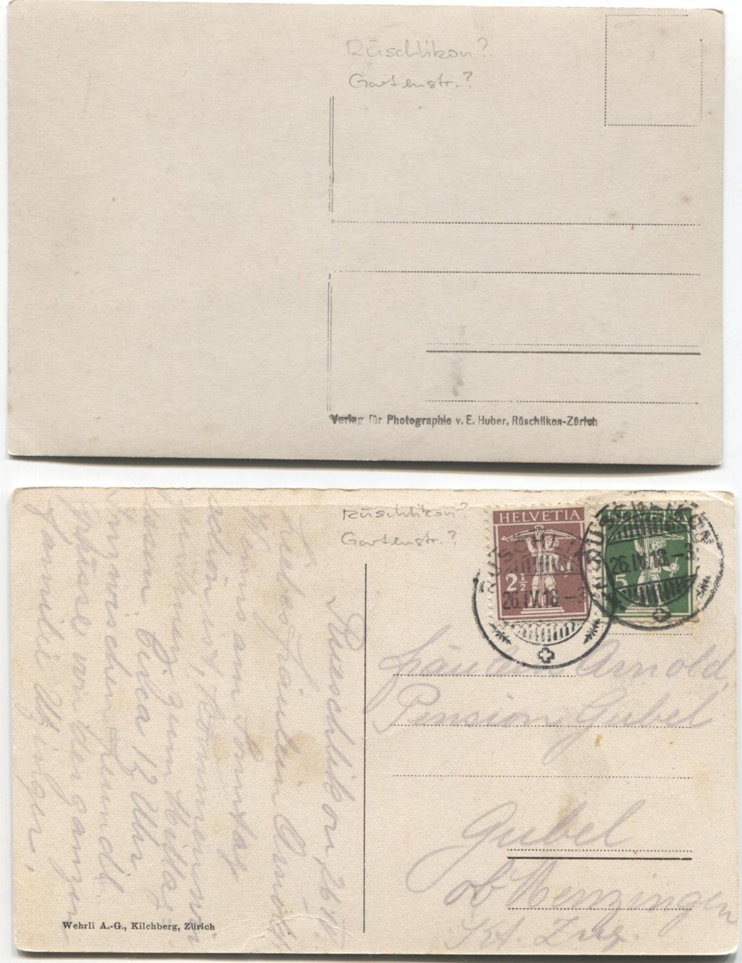 Cartoline postali: RUESCHLIKON ZH 1915 2 Ansichtskarten Gartenstrasse? – Usato da Wil SG venduto da Clanx 1