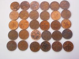 30 x 1 Rp. ab 1948 alles verschiedene Jahrgänge