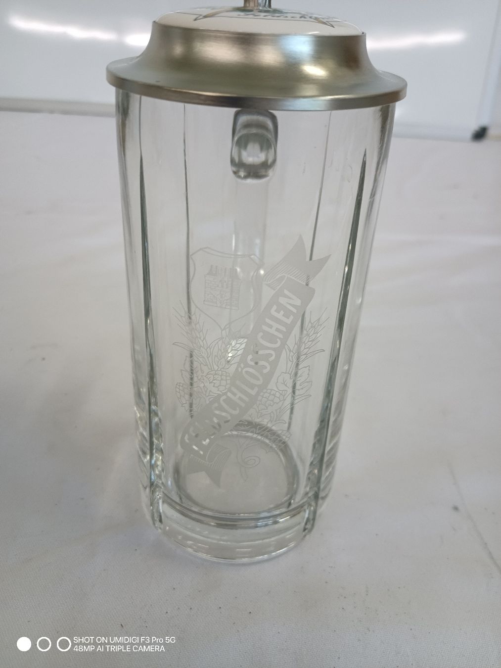 Feldschlösschen Bicchieri: Bierkrug mit Zinndeckel, Feldschlösschen 4 dl – Nuovo (secondo la descrizione) da Aarwangen venduto da to-hirschi 1