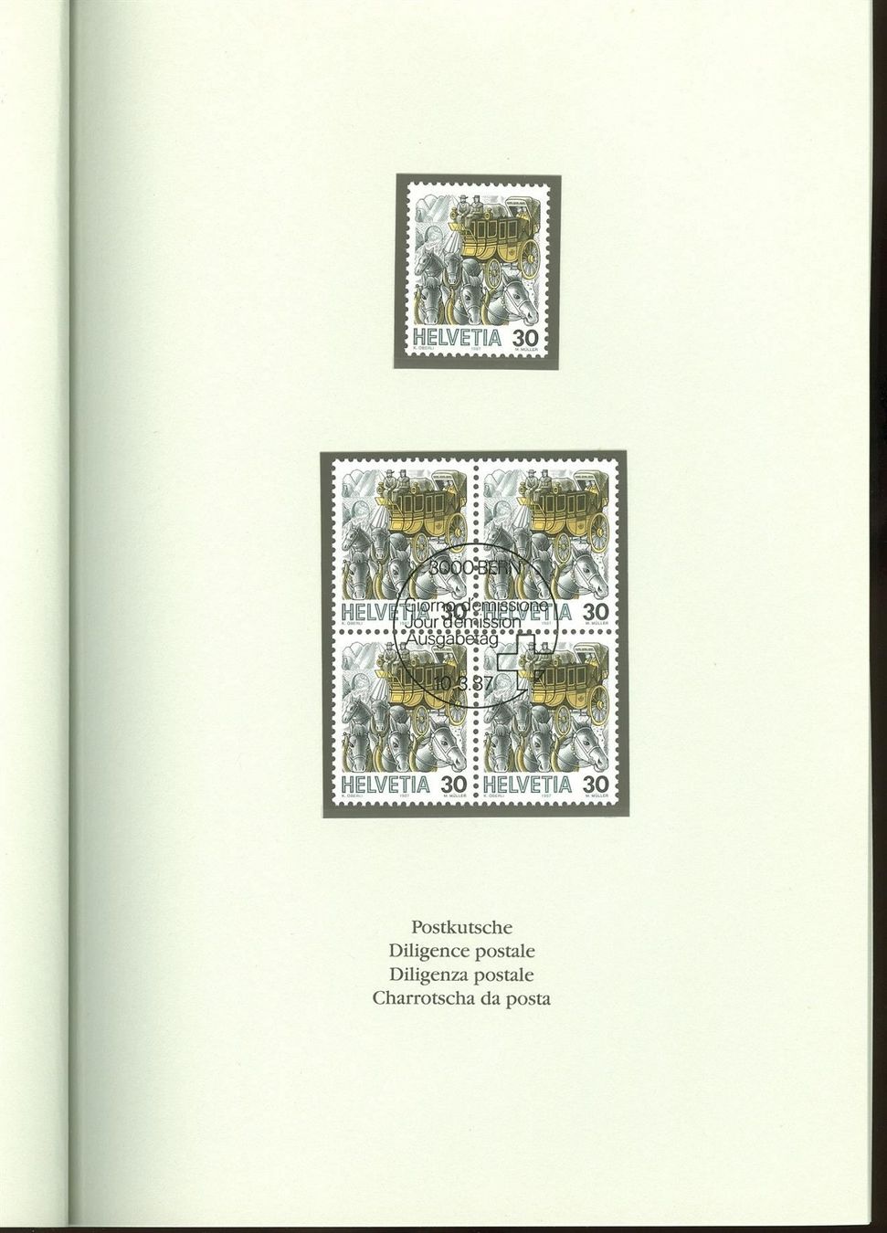 Alle Briefmarken: 1986/87_PTT Heft "Postbeförderung"; EM **/VB ET "3000 Bern" – Neu (gemäss Beschreibung) aus Thun von Nissan 3