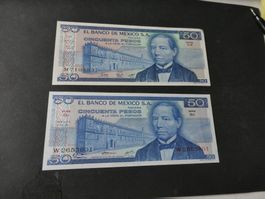 Mexiko  1973 und 1981, Set 2 x 50 Pesos   ungefaltet