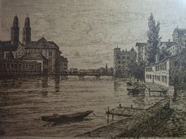 original Radierung Zürich signiert