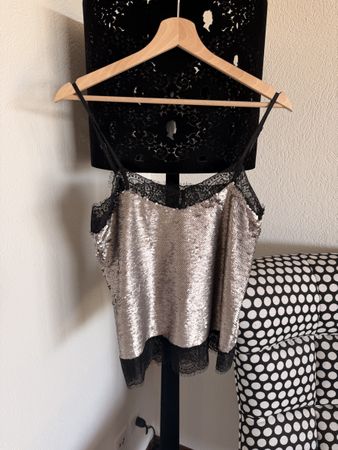 Guess sequin top black lace trim size M new