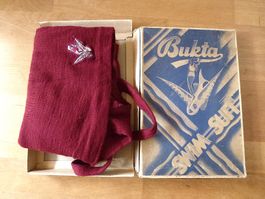 Vintage 1930er Badeanzug Bukta 38 Wolle braun orig.Schachtel