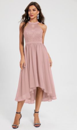 Rosa Chiffon Kleid mit Spitze, Gr. 36 - Sommer Hochzeit
