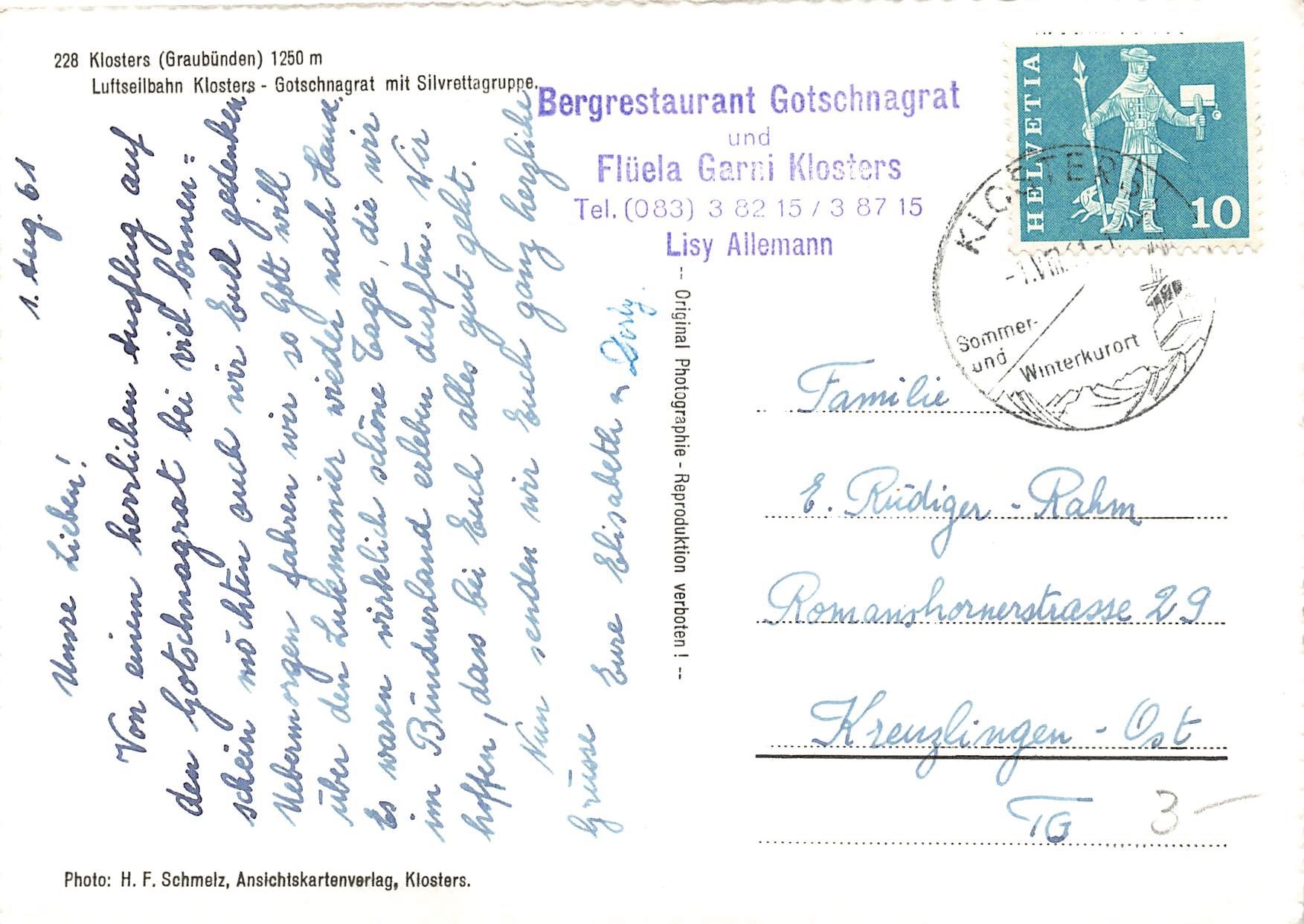 Ansichtskarten: Luftseilbahn Klosters Gondelbahn G – Gebraucht aus Biasca von Blenio71 1