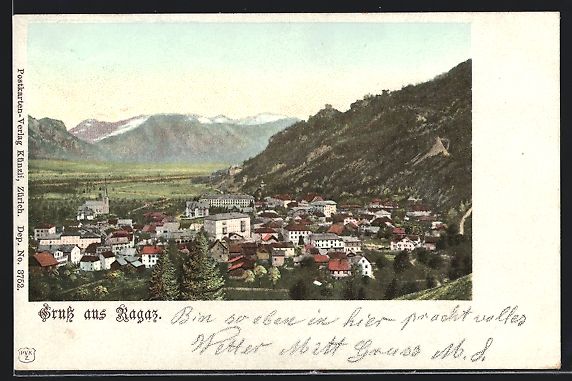 Cartoline postali: Ragaz, Totalansicht von einem Berg aus – Usato da Berlin venduto da bartko-reher