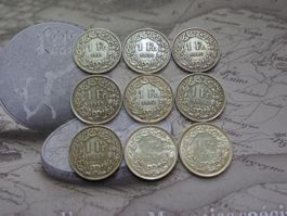 9 x 1 Fr. 1911-1931-1940-1945-1952-1956-1957-2x1967