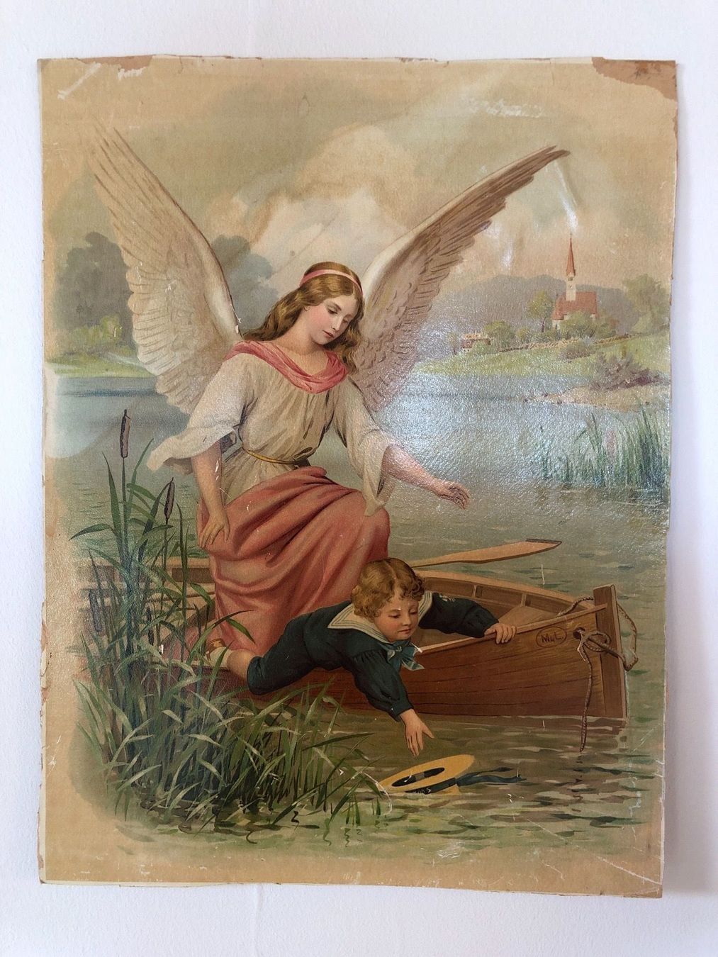 Poster & Bilder: Schutzengelbild Engel bei Kind auf Boot Glücksbringer – Gebraucht aus Belp von Familie-Meyer