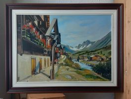 Grosses Ölgemälde «Blatten im Lötschental» signiert E. Rouet