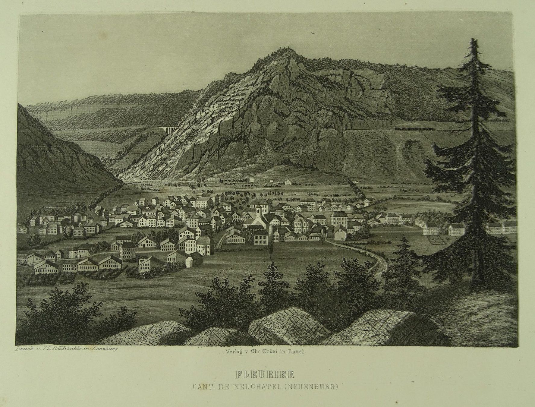 Incisioni: FLEURIER, AQUATINTA 1865 – Usato da Grüningen venduto da Kartensammler
