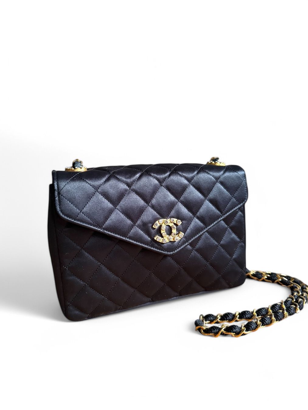 Chanel Borse da donna: Chanel Satin Rhinestone Chain Sac Tasche – Usato da Kriens venduto da hannaandkiko 1