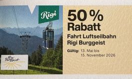 Gutschein Luftseilbahn Rigi Burggeist 50% Rabatt bis 15.11.