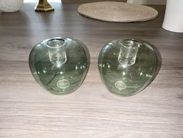 2 Kerzenhalter Glaskugeln Rauchglas rund guter Zustand