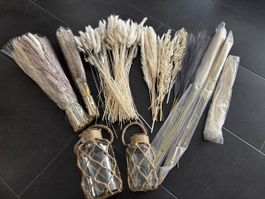 Boho Deko Set – 2x2 Glasvasen mit Trockenblumen & Pampasgras