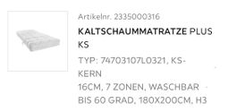 Kaltschaummatratze 180x200cm H3 7-Zonen waschbar "NEU"