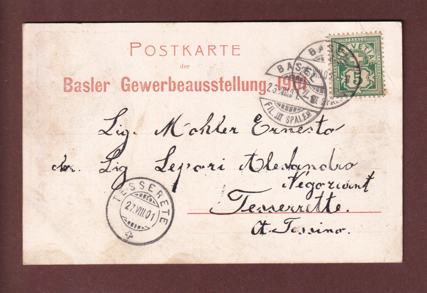 Cartoline postali: BASEL - Gewerbe Ausstellung 1901 // Eckbug // – Usato da Pully venduto da nicecards 1