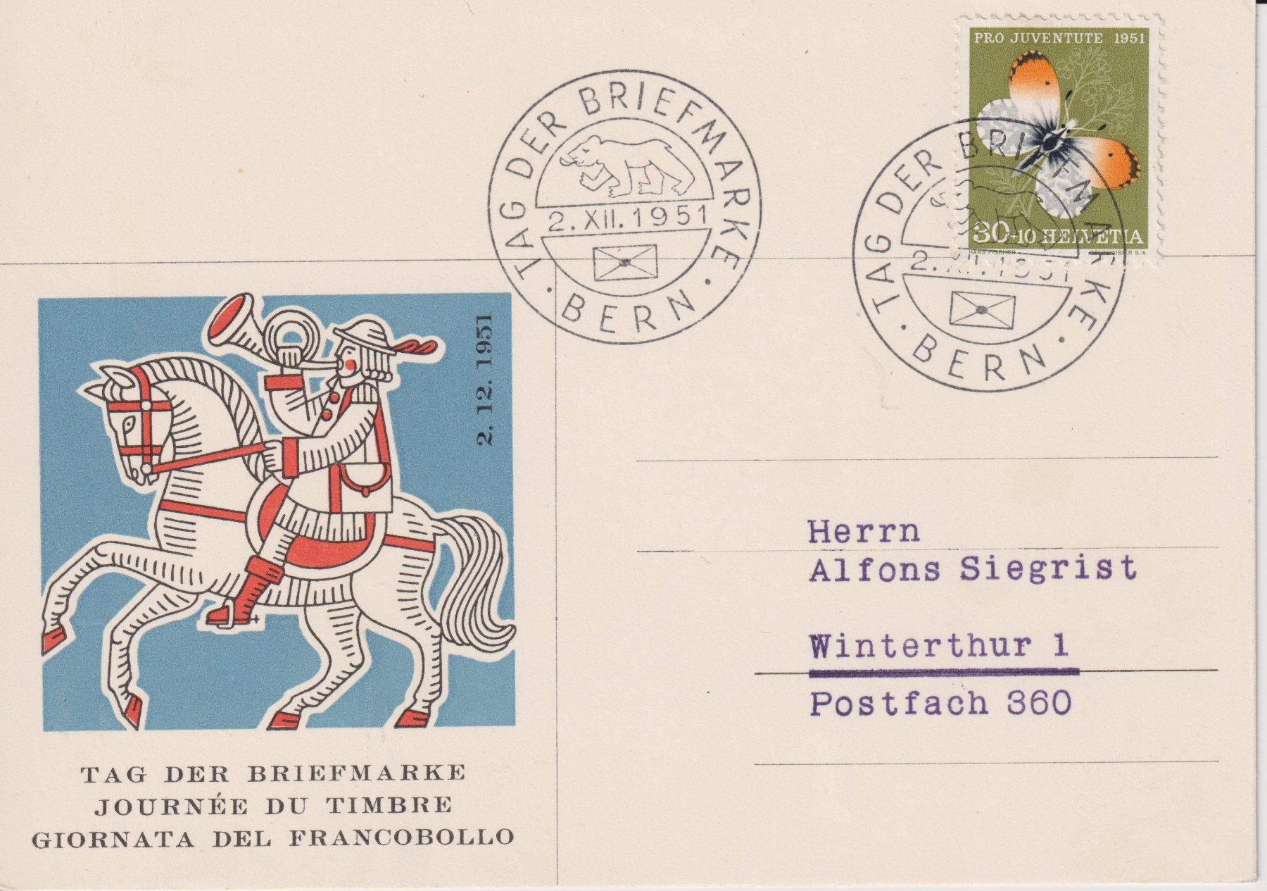 Tutti i francobolli: Tag der Briefmarke, Bern 1951 – Usato da Bellach venduto da qsearch