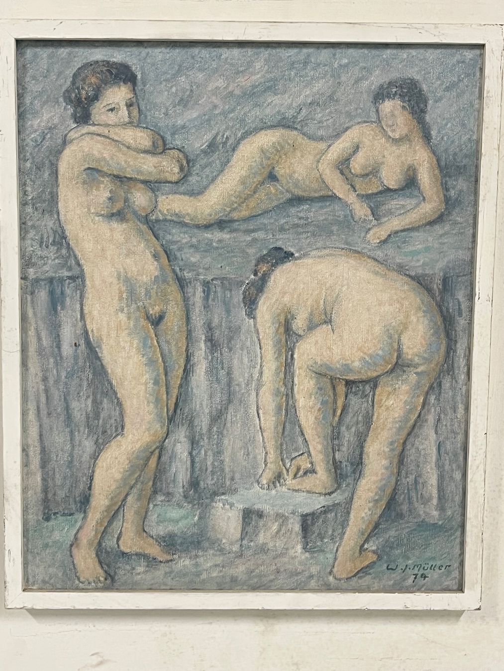Dipinti: W.J. Müller 1974 Gemälde "Drei Badedamen" – Usato da Basel venduto da PAUL_ART 1