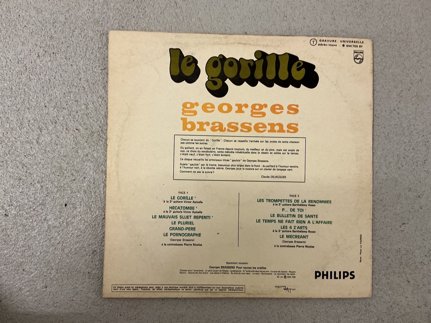 Dischi in vinile: Georges Brassens LP - Le Gorille – Usato da Winterthur venduto da Tumko-Vinyl 1