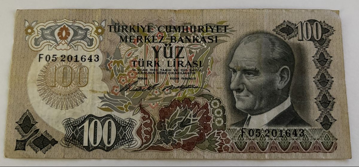 Banknoten: Türkei 100 Lirasi – Gebraucht aus Algetshausen von Carrhard