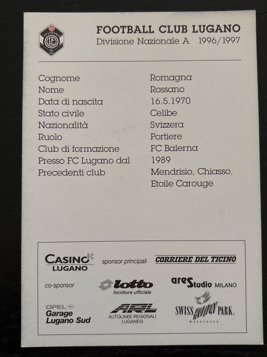 Autografi: FC Lugano Autogrammkarte Rossano Romagna 1996/1997 signiert! – Usato da Uetendorf venduto da hoisle 1