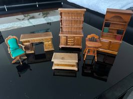 Puppenhausmöbel Büro/Bibliothek aus Holz (Maßstab ca. 1:12)