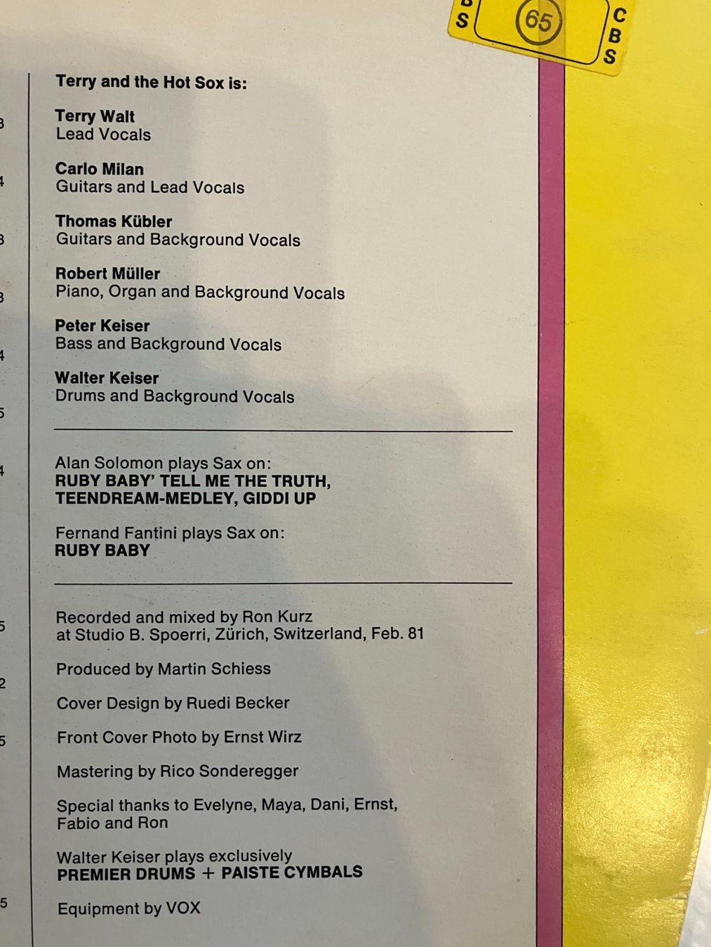 Dischi in vinile: Terry And The Hot Sox – Usato da Aarwangen venduto da Jukebox3 5