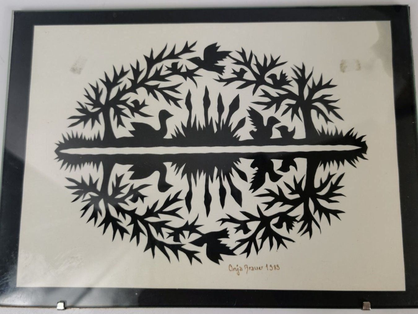 Grafiken & Lithographien: Original Scherenschnitt  See mit Wasservögel – Gebraucht aus Grenchen von swiss.antiques