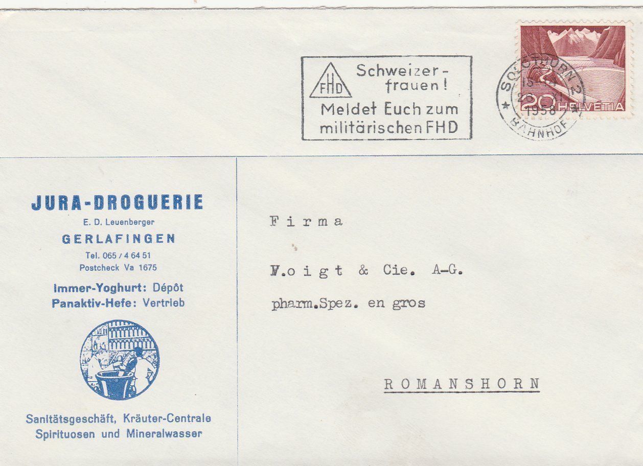 Tutti i francobolli: Solothurn-Brief-Werbung Gerlafingen 1958 – Usato da uttwil venduto da Koehlerfred