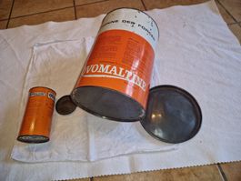 Antike Ovomaltine Dose mit Deckel und kleiner Dose.