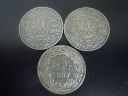 3 x Silber-Zweifränkler