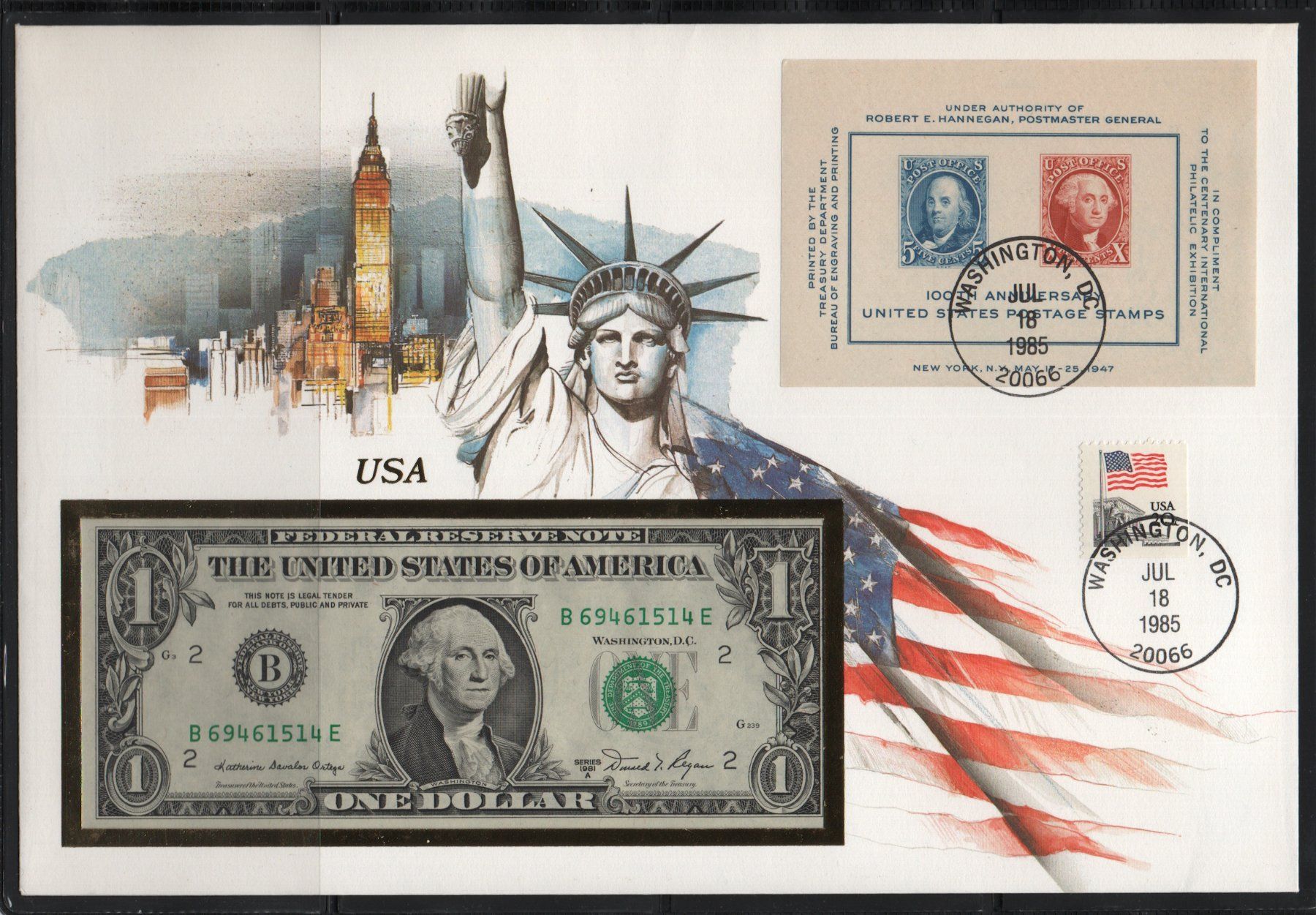 Billets de banque: USA Briefumschlag mit 1 Dollar Note 1985 ** – Neuf (Voir description) à Ebikon par bowito