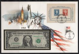 USA Briefumschlag mit 1 Dollar Note 1985 **