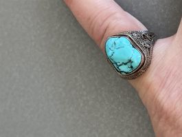 Silber TÜRKIS Ring OLD CHINA Rarität! antik variable Grösse