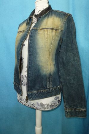 JEANSJACKE GR S MIT ECHTLEDER KRAGEN RV ZUM SCHLIESSEN
