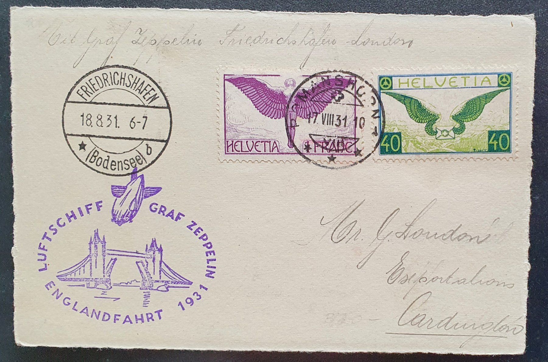 Tutti i francobolli: ZEPPELINKARTE 1931 - Englandfahrt – Usato da Kreuzlingen venduto da Rschweiz1