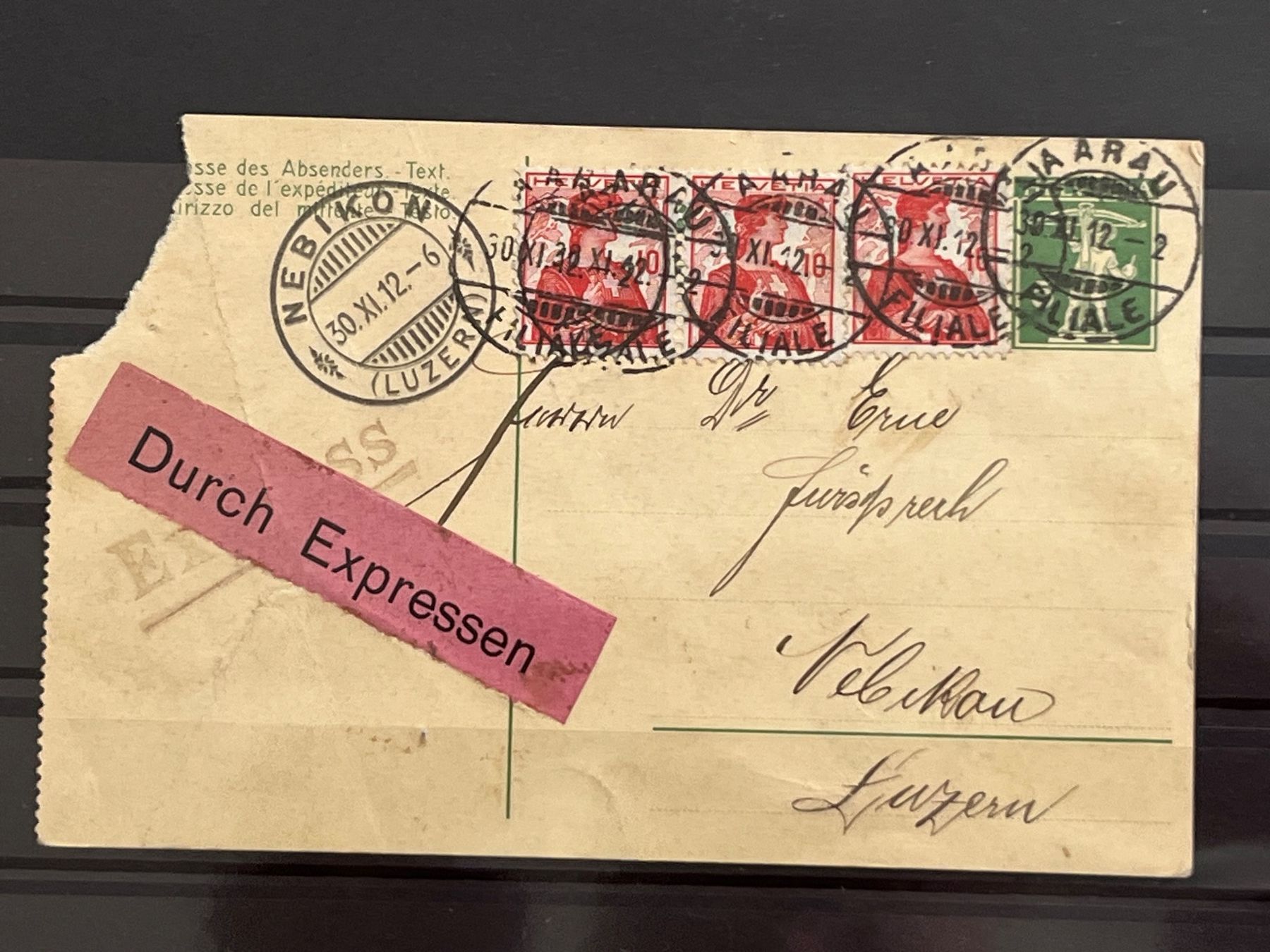 Tutti i francobolli: Express Brief Nebikon 1912 – Usato da Romanshorn venduto da luxcollect