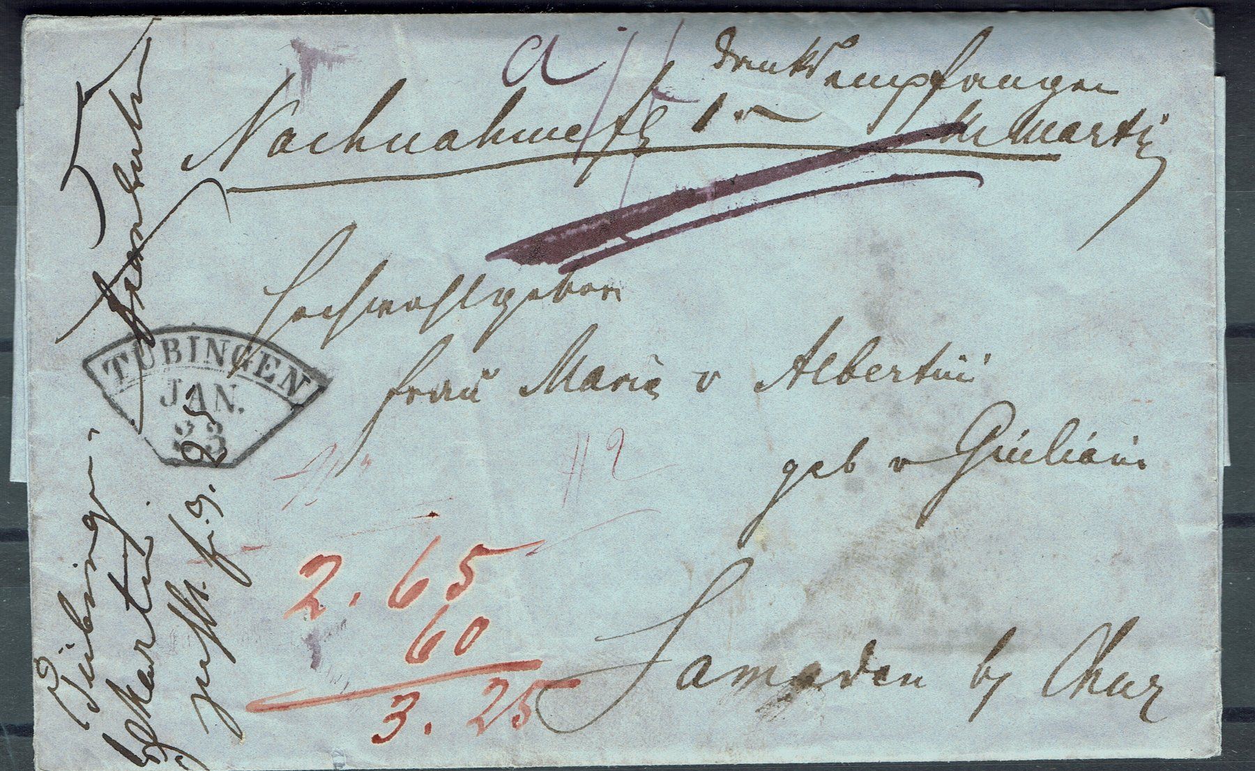 Alle Briefmarken: Tübingen um 1870-80. Nachnahmebrief nach Samaden, Albertini – Gebraucht aus Kriens von goofy46