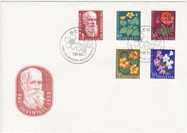FDC Pro Juventute 1959 (SBK-Nr. 178-182, Karl Hilty, Blumen)