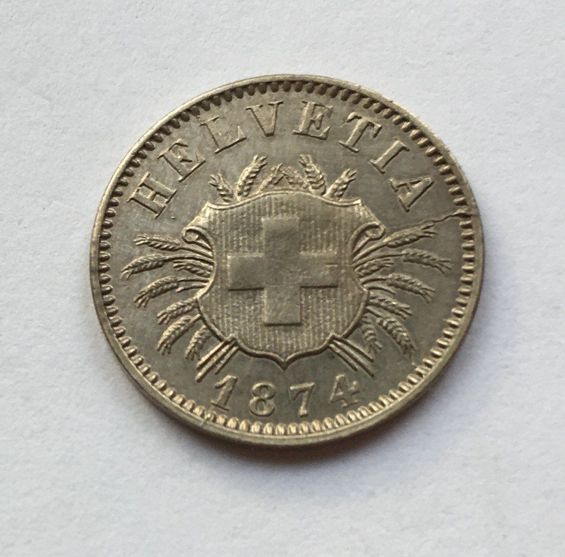 Tutti le monete: 1874 5 Rappen -unz – Usato da Kirchberg SG venduto da Helveticus00