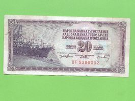 20 Dinar Banknote Jugoslawien, Sammlerstück!