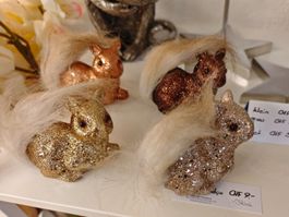Glitter Eichhörnchen Set 4-teilig in Gold / Braun m. Puschel
