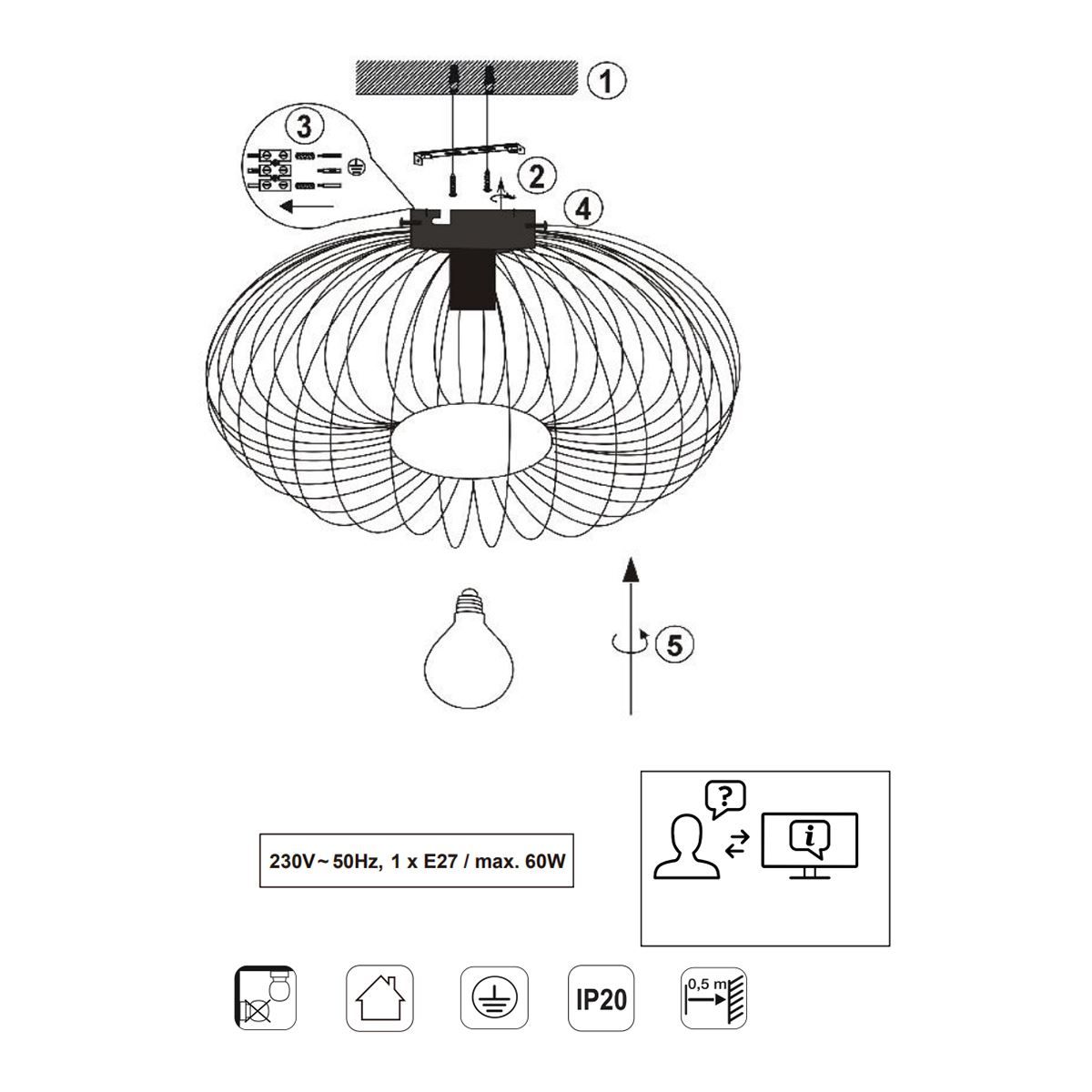 Lampadari & plafoniere: Deckenleuchte, Schwarz, 50 cm Ø – Nuovo (secondo la descrizione) da Kreuzlingen venduto da Smart-Light 7