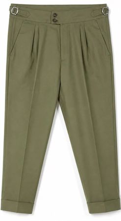 Olivgrüne Bundfalten-Hose (Baumwolle)