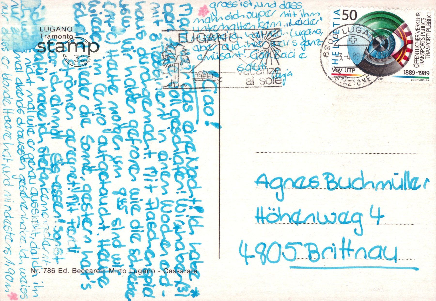 Ansichtskarten: 1989 AK Lugano _ Tramonto – Gebraucht aus Eggersriet von stamp303 1