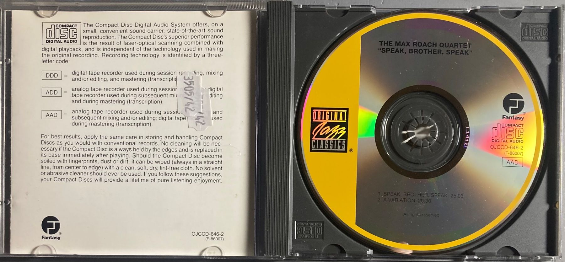 CDs: MAX ROACH QUARTET - SPEAK, BROTHER, SPEAK! – Gebraucht aus Poliez-Pittet von Newtown-Records 2